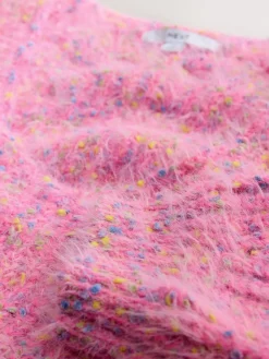 Next Fuzzy Texture V-Neck Knitted Jumper Bright Pink Neppy Sale