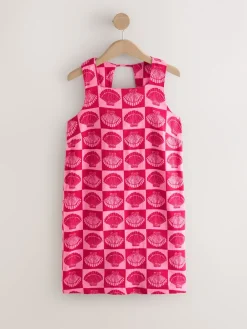 Next Linen Rich Square Neck Shift Mini Dress Bright Pink/ Red Shell Print Online