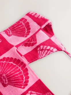 Next Linen Rich Square Neck Shift Mini Dress Bright Pink/ Red Shell Print Online