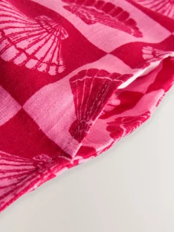 Next Linen Rich Square Neck Shift Mini Dress Bright Pink/ Red Shell Print Online