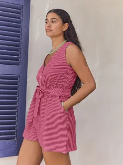 Next Bright Pink/Red Belted Summer Playsuit Hot