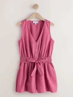 Next Bright Pink/Red Belted Summer Playsuit Hot