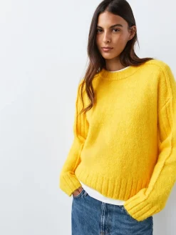 Next Crew Neck Jumper With Wool Bright Yellow Sale