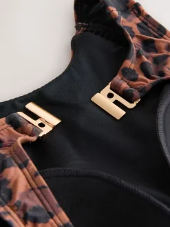 Next High Neck Tummy Control Shaping Swimsuit Brown Animal Clearance