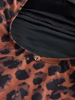 Next High Neck Tummy Control Shaping Swimsuit Brown Animal Clearance