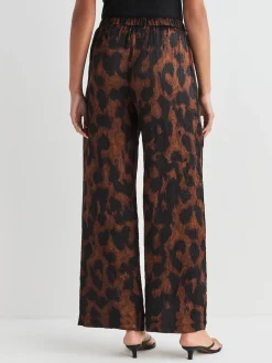 Next Satin Crinkle Wide Leg Trousers Brown Animal Print Outlet