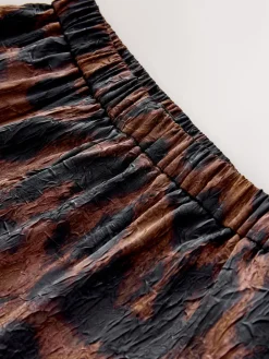 Next Satin Crinkle Wide Leg Trousers Brown Animal Print Outlet