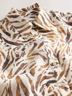 Next Sheer Long Sleeve Shirt Brown Animal Print Clearance