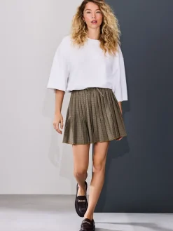 Next Pleated Pull On Mini Skirt Brown Check Clearance