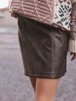 Next Faux Leather Mini Skirt Brown Distressed Hot