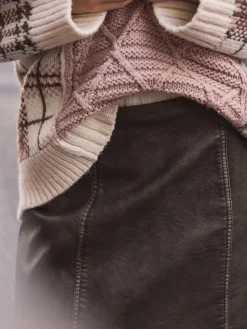 Next Faux Leather Mini Skirt Brown Distressed Hot