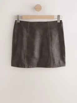 Next Faux Leather Mini Skirt Brown Distressed Hot