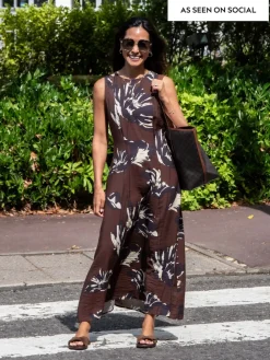 Next Sleeveless Column A-Line Maxi Dress Brown Floral Discount