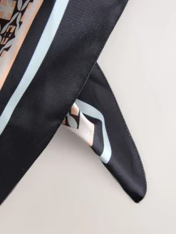 Next Brown Geometric Print Satin Square Scarf New