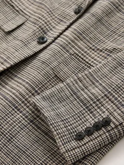 Next Brown N.Premium Check Linen Rich Single Breasted Blazer