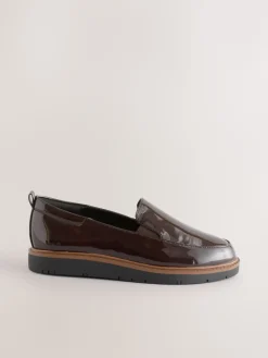 Next Brown Patent Extra Wide Fit Forever Comfort® Slip On Clean Chunky Sole Loafers