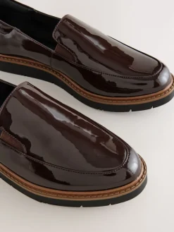 Next Standard/Wide Fit Forever Comfort® Slip On Clean Chunky Sole Loafers Brown Patent Sale