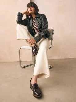 Next Standard/Wide Fit Forever Comfort® Slip On Clean Chunky Sole Loafers Brown Patent Sale