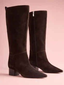 Next Tabitha Simmons x Cassidy Knee High Block Heel Boots Brown Suede Clearance