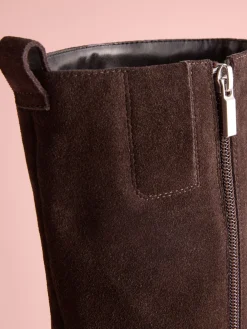 Next Tabitha Simmons x Cassidy Knee High Block Heel Boots Brown Suede Clearance