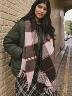 Next Brown Textured Check Midweight Scarf Outlet