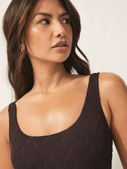 Next Brown Textured Scoop Neck Tummy Control Swimsuit Sale