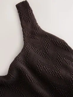 Next Brown Textured Scoop Neck Tummy Control Swimsuit Sale