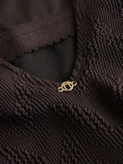 Next Brown Textured Scoop Neck Tummy Control Swimsuit Sale