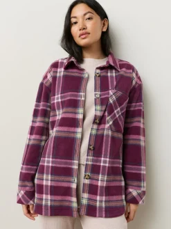 Next Polar Fleece Shacket Burgundy Red Check Online