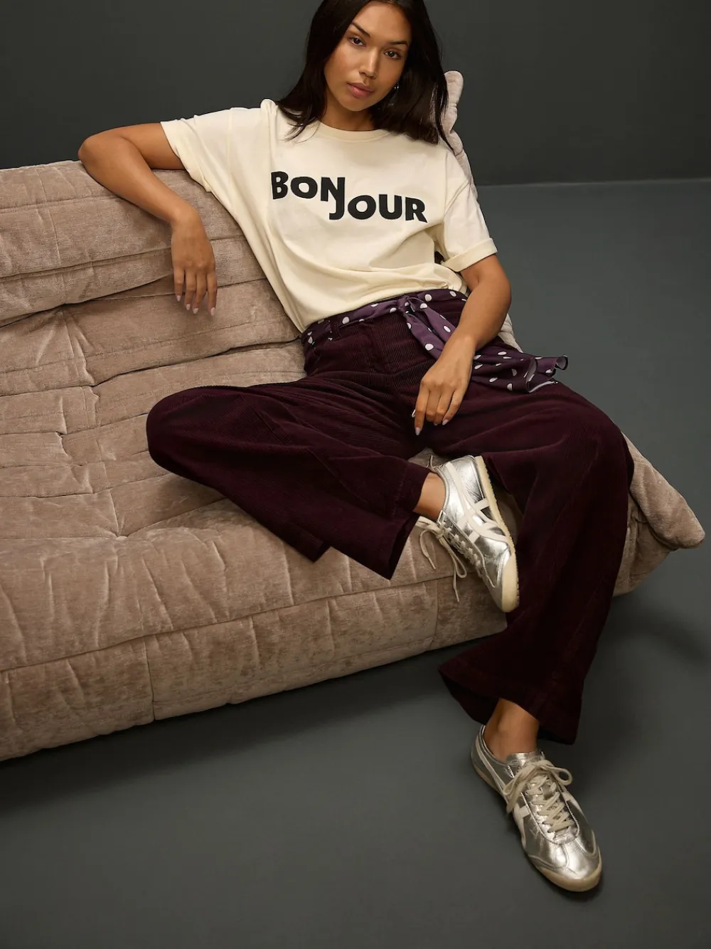 Next Cord Wide Leg Trousers With Scarf Burgundy Red Best