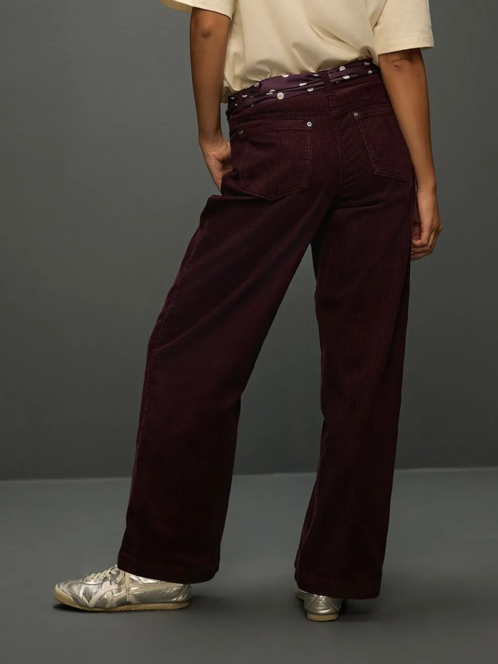 Next Cord Wide Leg Trousers With Scarf Burgundy Red Best