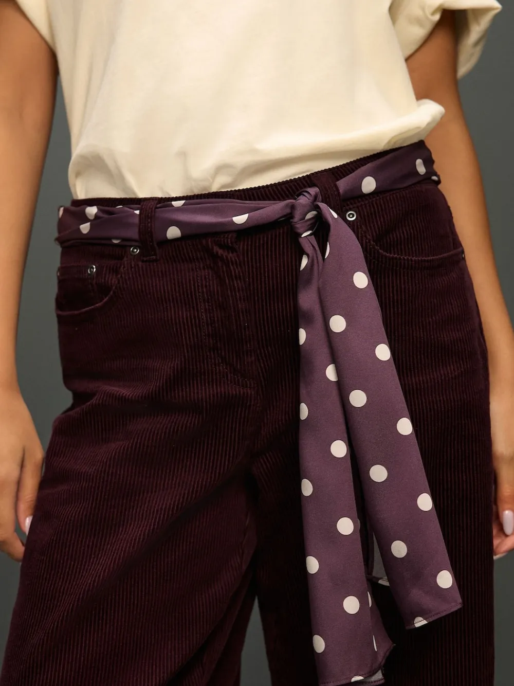 Next Cord Wide Leg Trousers With Scarf Burgundy Red Best