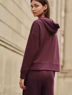 Next Burgundy Red Cosy Soft Touch Rib Overhead Hooded Jumper Sweatshirt Best