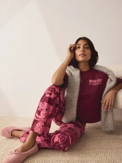 Next Burgundy Red Cotton Short Sleeve Pyjamas