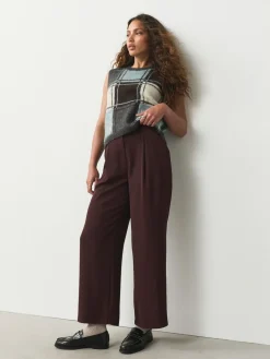 Next Elastic Back Wide Leg Trousers Burgundy Red Clearance