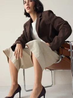 Next Extra Wide Fit Leather Mid Court Shoes Burgundy Red Outlet