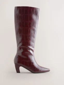 Next Forever Comfort® Curved Heel Knee High Boots Burgundy Red New