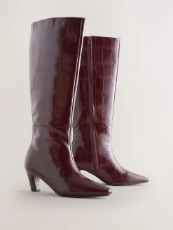 Next Forever Comfort® Curved Heel Knee High Boots Burgundy Red New