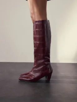 Next Forever Comfort® Curved Heel Knee High Boots Burgundy Red New