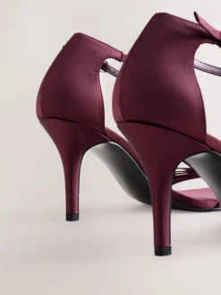 Next Forever Comfort® Mini Satin Bow Heeled Sandals Burgundy Red Hot