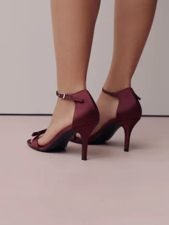 Next Forever Comfort® Mini Satin Bow Heeled Sandals Burgundy Red Hot