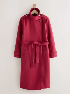 Next Formal Funnel Neck Coat Burgundy Red Online
