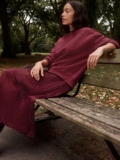 Next 2-In-1 Sweatshirt With Satin Midi Skirt Burgundy Red