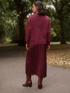 Next 2-In-1 Sweatshirt With Satin Midi Skirt Burgundy Red