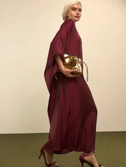 Next Kaftan Shimmer Maxi Dress Burgundy Red New