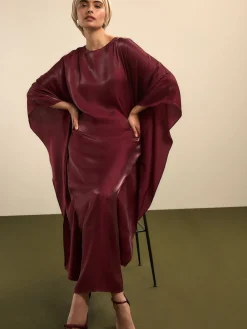 Next Kaftan Shimmer Maxi Dress Burgundy Red New