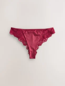 Next Lace Bow Back Knickers Burgundy Red Clearance