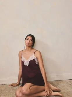 Next Burgundy Red Lace Detail Satin Slip Outlet