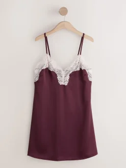 Next Burgundy Red Lace Detail Satin Slip Outlet