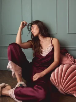 Next Burgundy Red Lace Trim Cami Pyjamas Discount